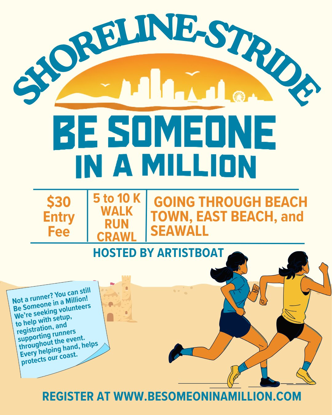Shoreline-Stride 5K poster for the Be Someone in a Million campaign