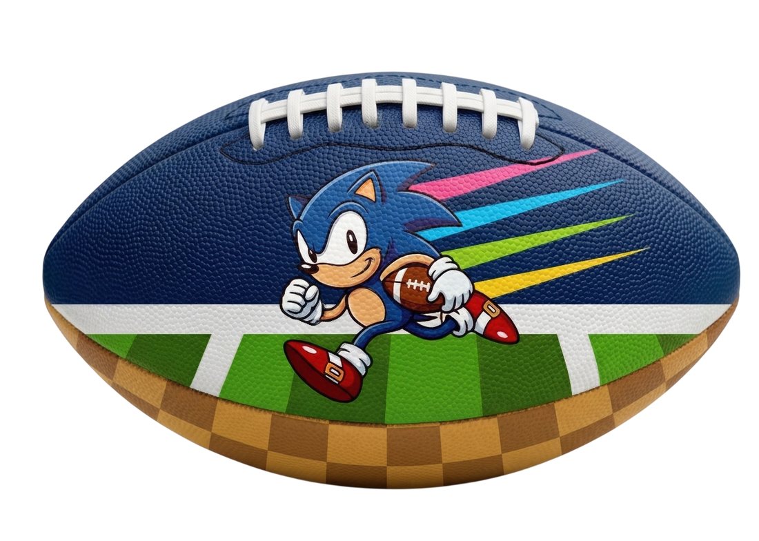 Sonic-themed football with Sonic running across a Green Hill Zone field